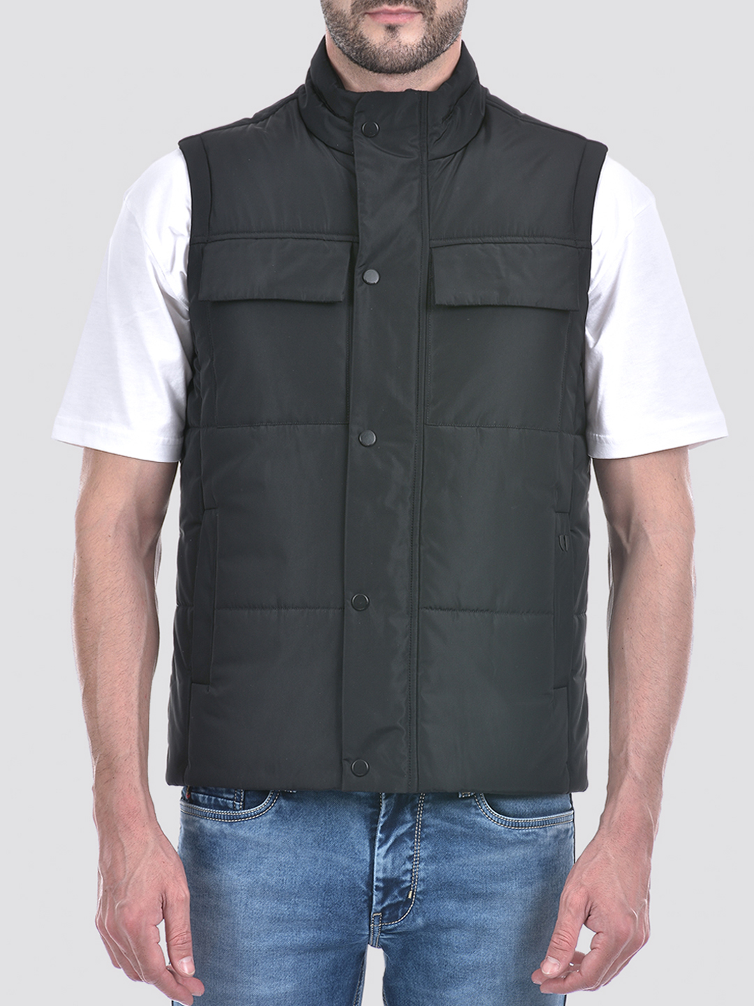Numero Uno Men Black Sleeveless Puffer Jacket